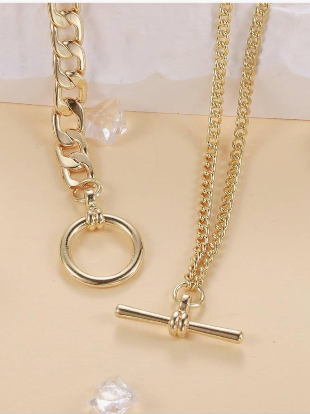 Gold Toggle Chain Necklace - Women’s Layered Link Pendant - Picture 6 of 7